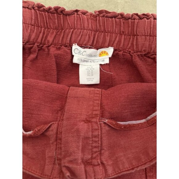 C&C California Women’s Red Button Front Skirt Size M Linen Blend Tie Waist - Picture 4 of 6